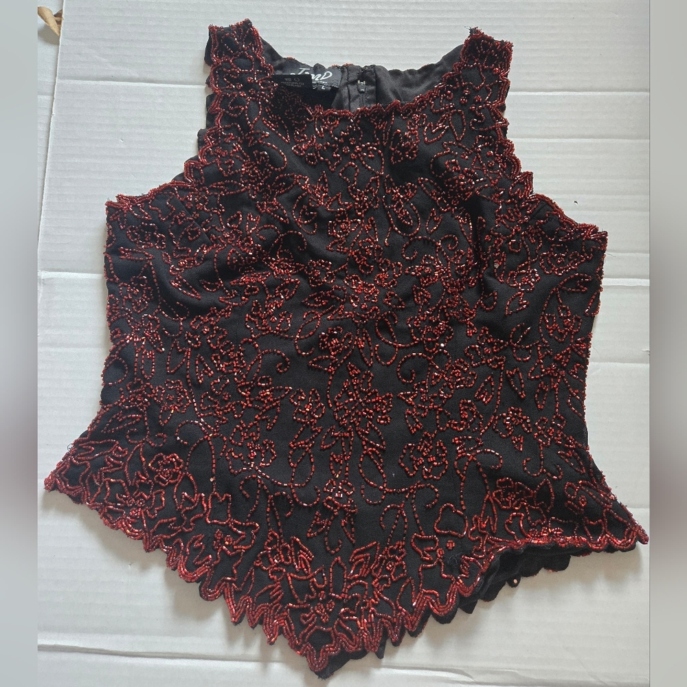 Vintage JND New York Beaded Sleeveless Women's Blouse Size Lrg
